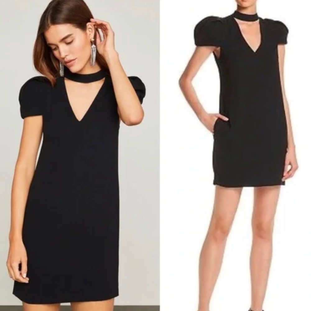 BCBGMAXAZRIA Choker Puff Sleeve A-line Mini Dress with Pockets Size Small